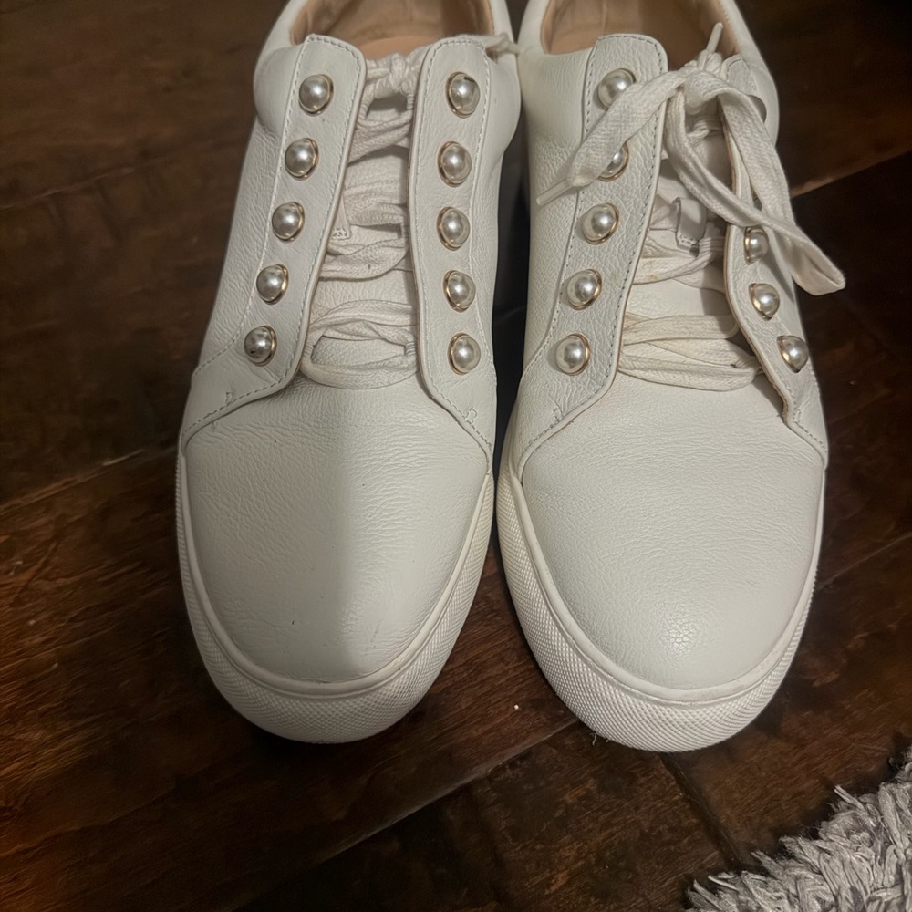 Alex Marie White Pearl-Studded Sneakers